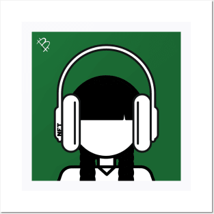 Minimal Gothic Girl Wearing Headphones Posters and Art